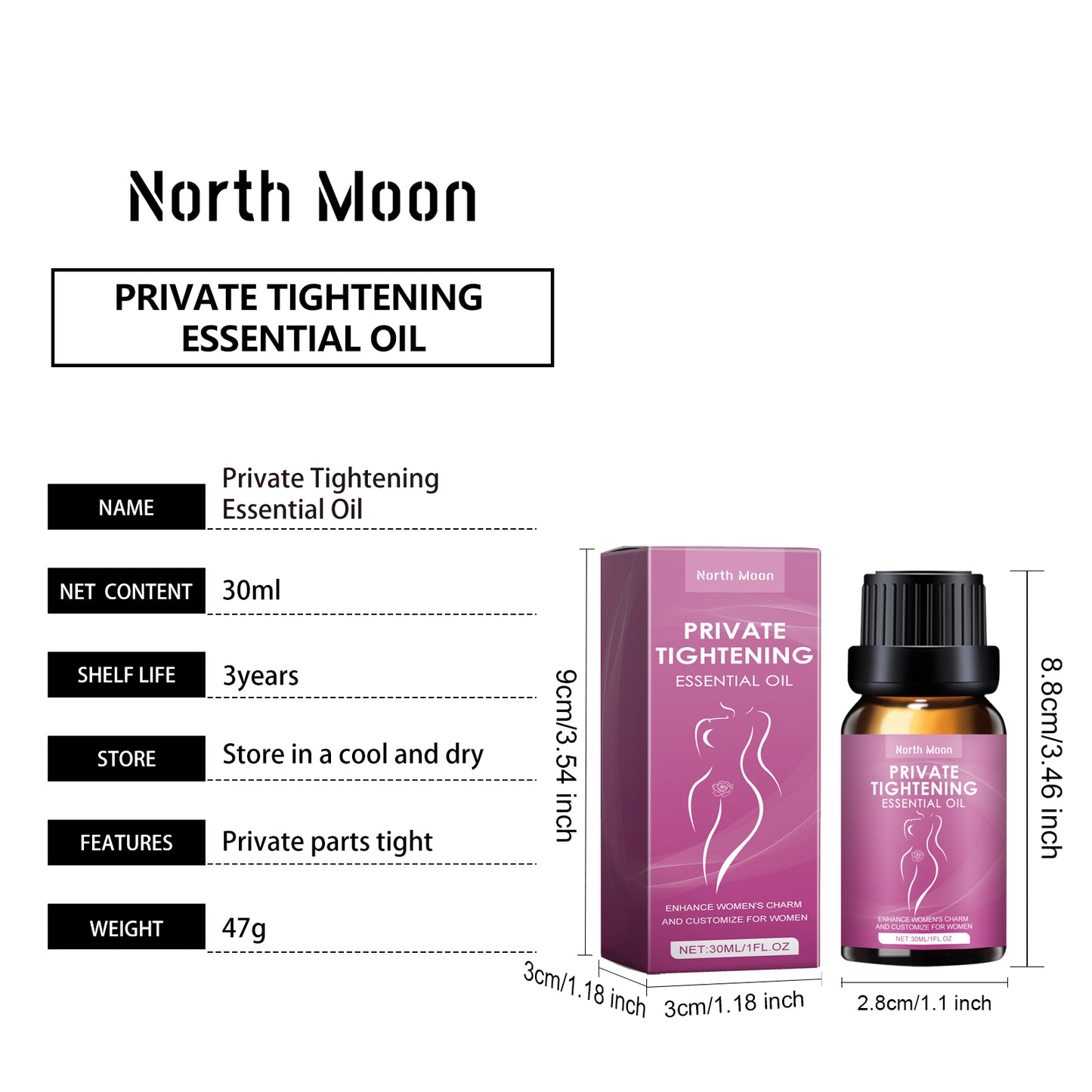 North Moon Postpartum Repair Moisturizing Essential Oil Postpartum Repair Women's External Genitals Tightening Maintenance Moisturizing Pink Massage Care Oil