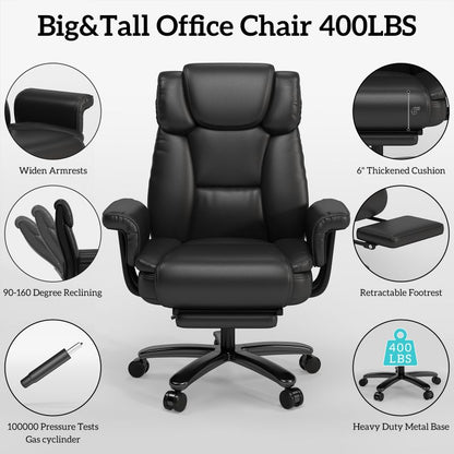 Ergonomic Black Faux Leather Office Chair High Back Padded Tilt Function Big Tall Executive Design Comfortable Includes Footrest