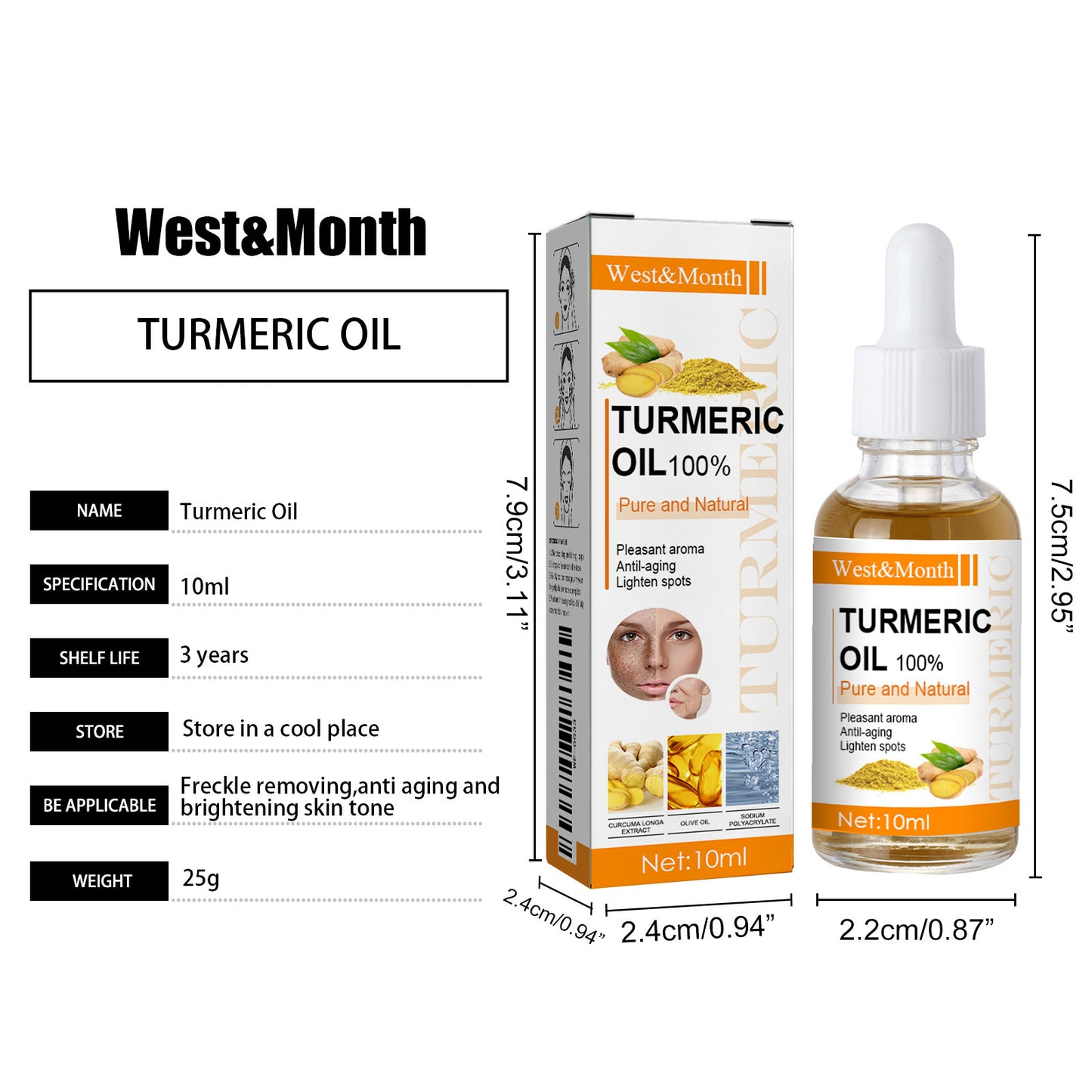 West&Month Turmeric Essence Oil Skin Firming Skin Care Gentle Care Moisturizing and Nourishing Facial Essence Oil