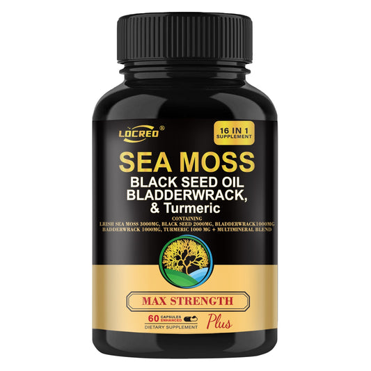 Sea Moss with Black Seed Oil  Bladder Wrack  Turmeric 16-in-1 Supplements Joint Support  Sea Moss Capsule for Man and Women