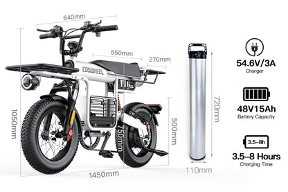 Coswheel T16 Electric Bike for Adults Teens 1000W Motor 28mph 70+Miles E Bike 48v 20Ah Battery Ebik 7 Speed Gear Dual Suspension