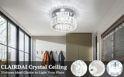 Modern White Exquisite Mini Crystal Chandelier LED Circular Ceiling Light Glass Metal Hotel Balcony Bedroom Corridor Lighting