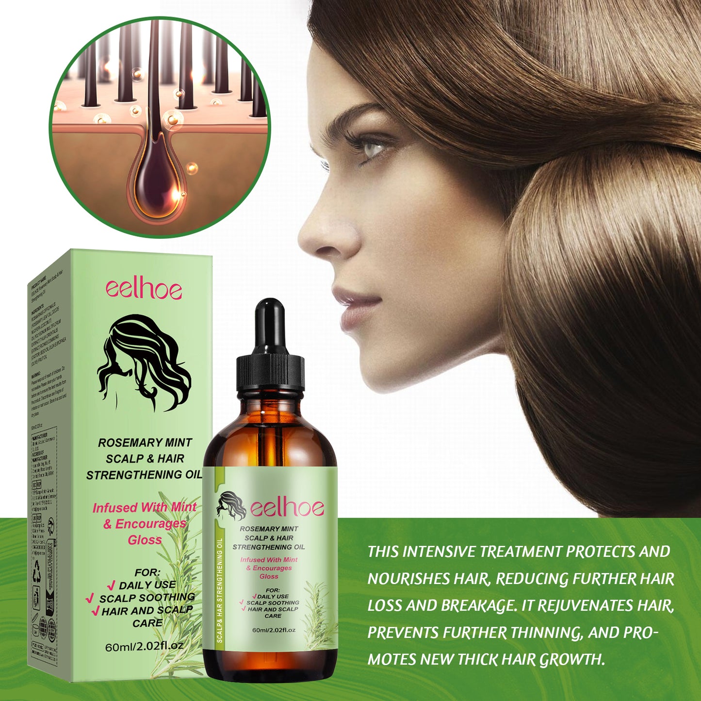 EELHOE Rosemary Hair Care Essential Oil Hair Repair Hair Dry and Frizz Supple Hair Hair Care Essential Oil