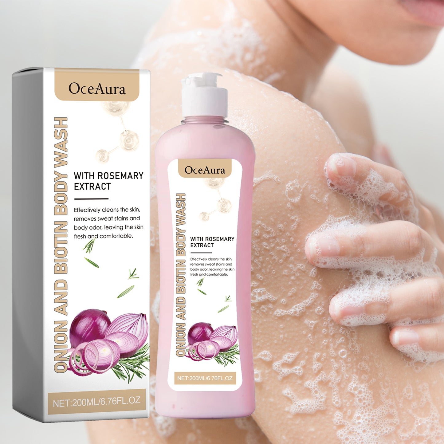 OceAura Onion Biotin Rosemary Shower Gel Gentle Cleansing Odor Removal Reduces Dryness Refreshing Moisturizing