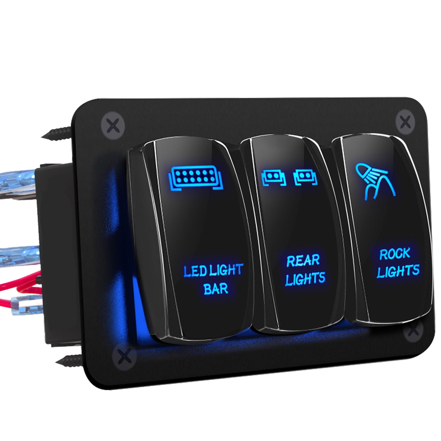 20A 12VDC on OFF SPST 5 Pins Dual Blue LED Light Bar Rear Rock Lights 3 Gang  Waterproof Marine Rocker Switch Panel for RV Jeep