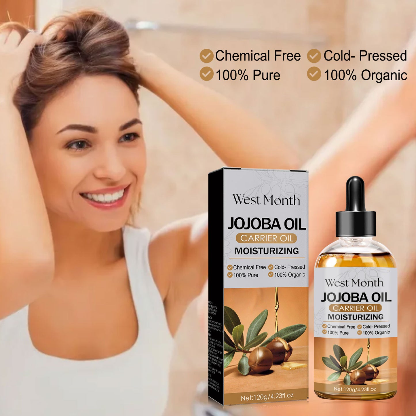 West&Month Jojoba Oil Hair Treatment Gentle Moisturizing Scalp Care for Dry and Frizzy Hair Smoothing Hair Oil