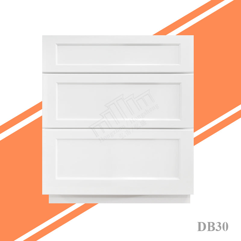 In Stock DB12-DB36 Durable Solid Wood Kitchen Cabinets White Kitchen Base Cabinets With Wooden Drawers RTA 3 Drawer Base Cabinet