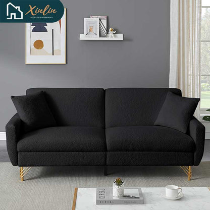 Free Shipping US Apartment Friendly Modern Light Luxury Sofa Bed in Soft Teddy Velvet Texture for Living Room