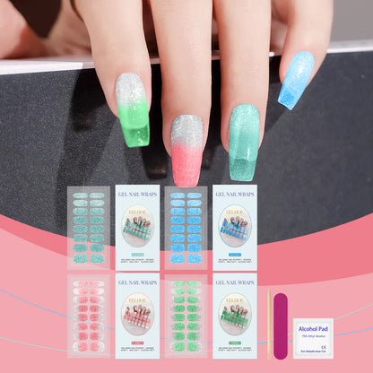 EELHOE Soft Gel Nail Stickers Set Nail Semi-Baked Nail Paper Fresh Flash Simple Style Soft Nail Sticker