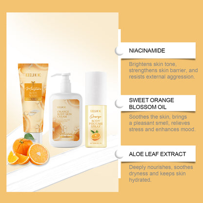 EELHOE Orange Body Moisturizing Whitening Fragrance Gift Set Gentle Moisturizing Hydrating Skin Care Set