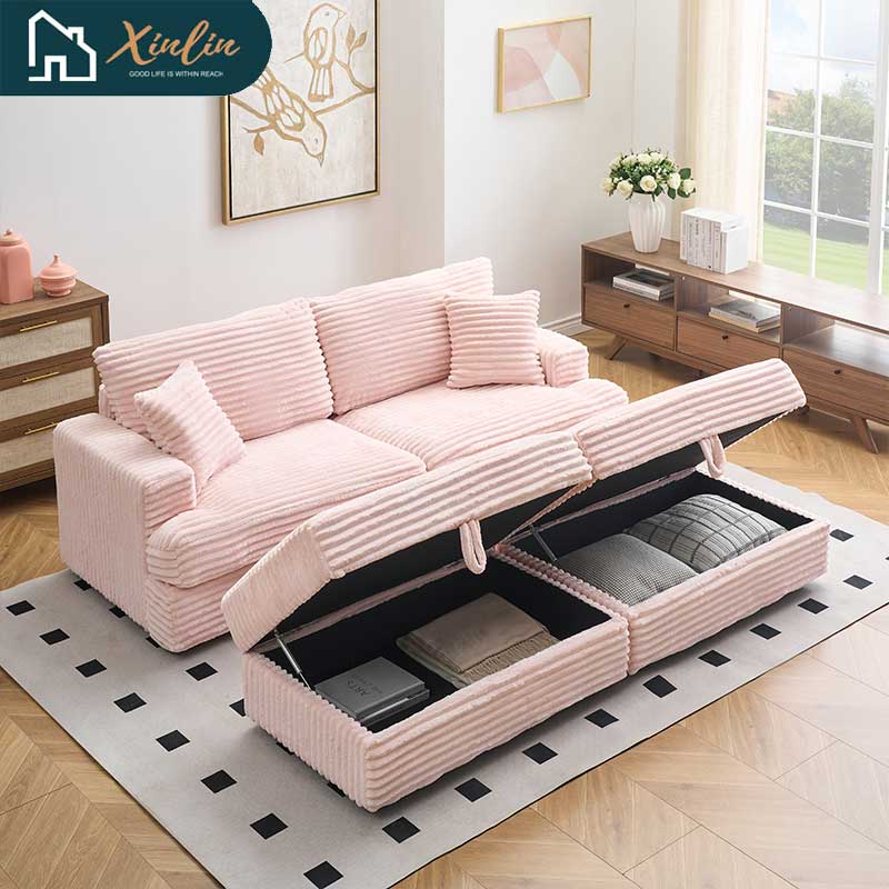 US Luxury Modern Oversized Double Chaise Loveseat Couch Fluffy Corduroy Fabric Free Shipping Home Furniture Living Room Bedroom