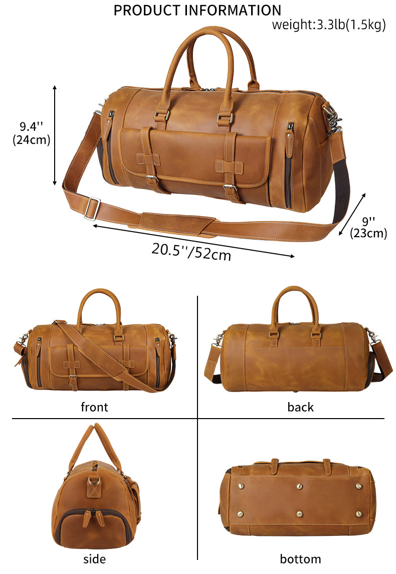 TIDING Custom Weekender Overnight Genuine Leather Travel Bag Duffel Bag With Shoes Compartment