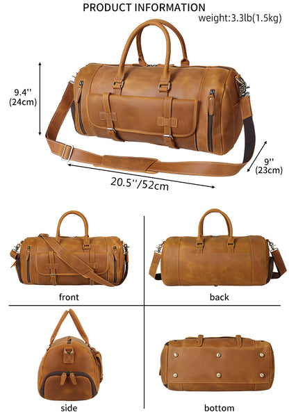 TIDING Custom Weekender Overnight Genuine Leather Travel Bag Duffel Bag With Shoes Compartment