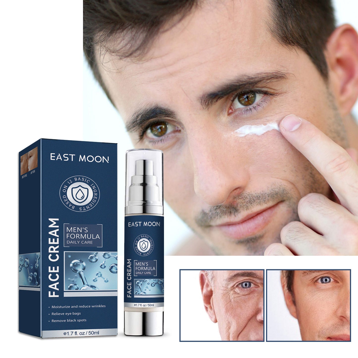 East Moon Men's Facial Moisturizing Cream Hydrating Moisturizing Fade Fine Lines Eye Bags Dark Circles Face Care Cream