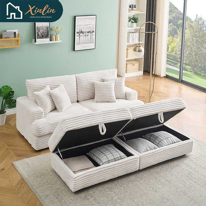 US Luxury Modern Oversized Double Chaise Loveseat Couch Fluffy Corduroy Fabric Free Shipping Home Furniture Living Room Bedroom