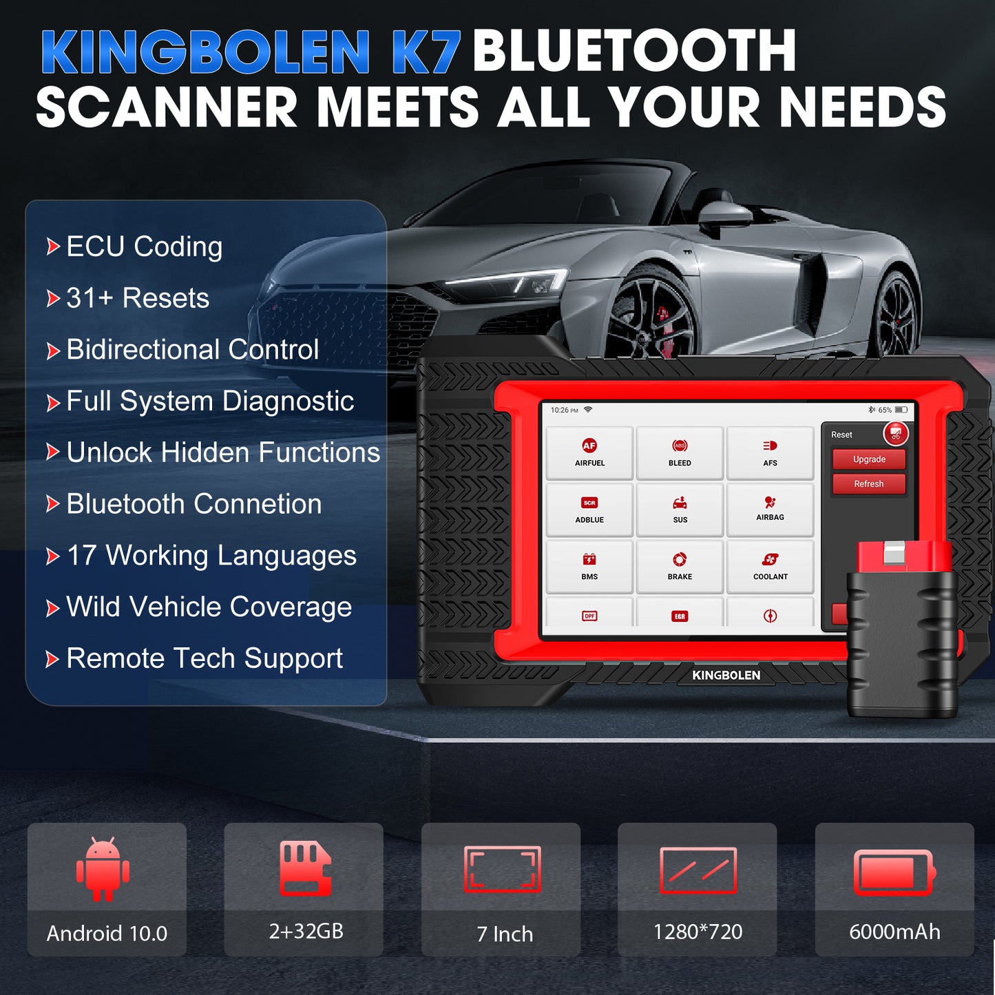 Hot Selling Kingbolen K7 Full System Bi-directional Scan Tool With ECU Coding OBD2 Automotive Code Reader 3 Years Free Update