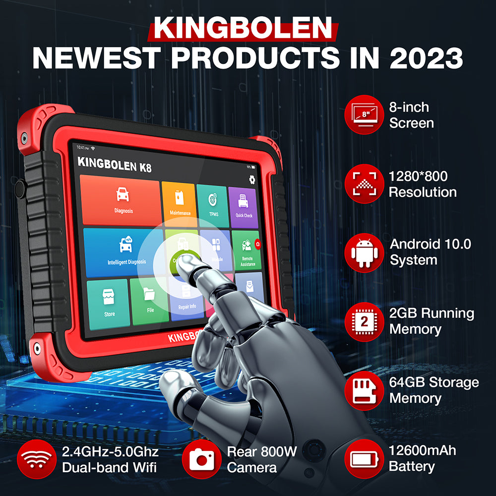 KINGBOLEN K8 Car Diagnostic Tools All System OBD2 Scanner Auto Programmer Bi-Directional 28 Reset ECU Coding TPMS Key Matching