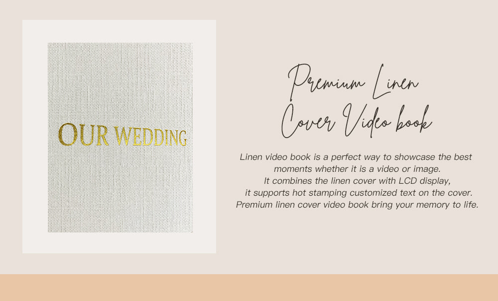 Custom OUR WEDDING GOLD FOIL 7 Inch IPS Video Book Wedding Linen Video Brochure Wedding Video Album