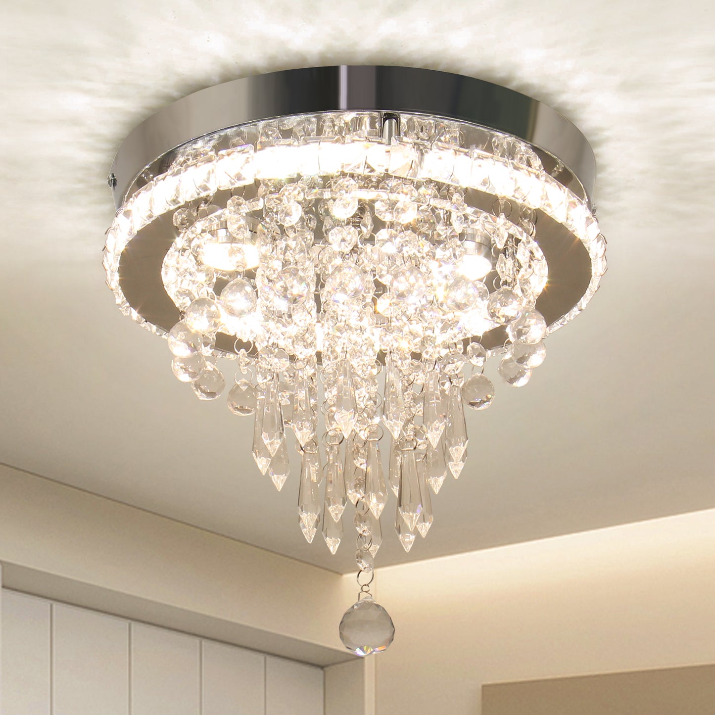 11.8 Inch LED Luxury Modern Nordic Crystal Chandelier Ceiling Light for Indoor Living Room Bedroom Decoration with Middle Size