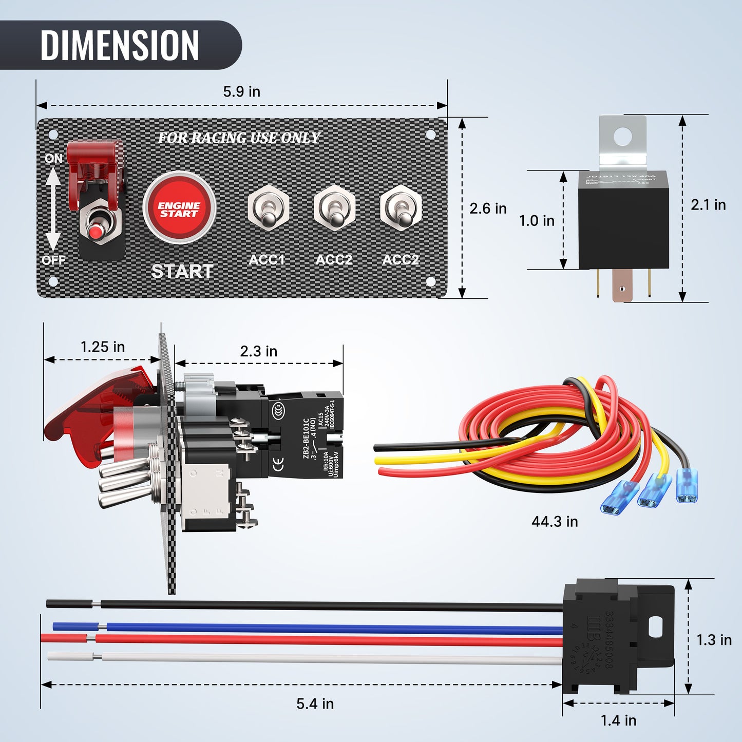 Heavy Duty 5 in 1 12V SPST on OFF RED LED Lighted  Racing Car Ignition Start Switch Panel Push Engine Start Kit for Car RV