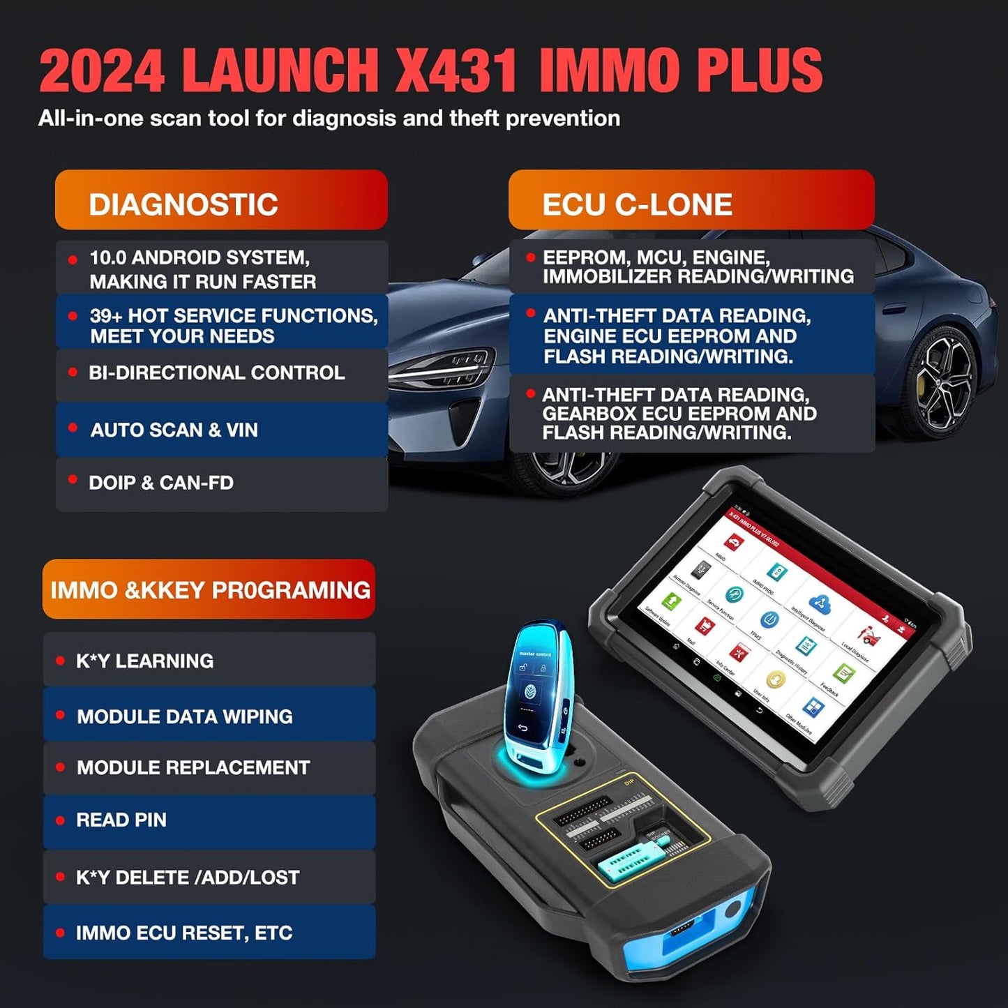 Original X431 IMMO PLUS Car Key Programming Machine Auto Key Programmer Bi-directional Diagnostic Scanner