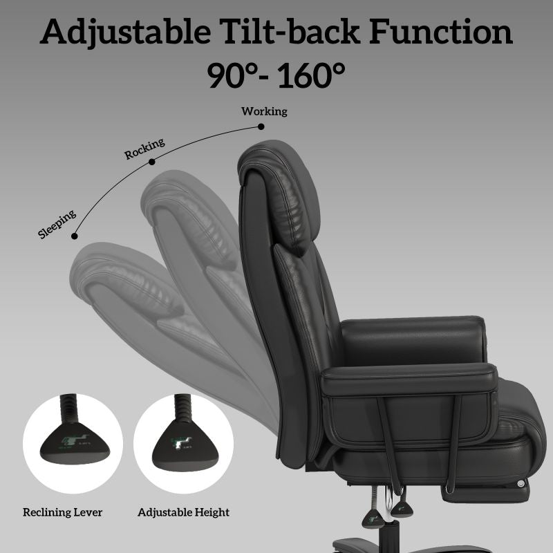 Ergonomic Black Faux Leather Office Chair High Back Padded Tilt Function Big Tall Executive Design Comfortable Includes Footrest