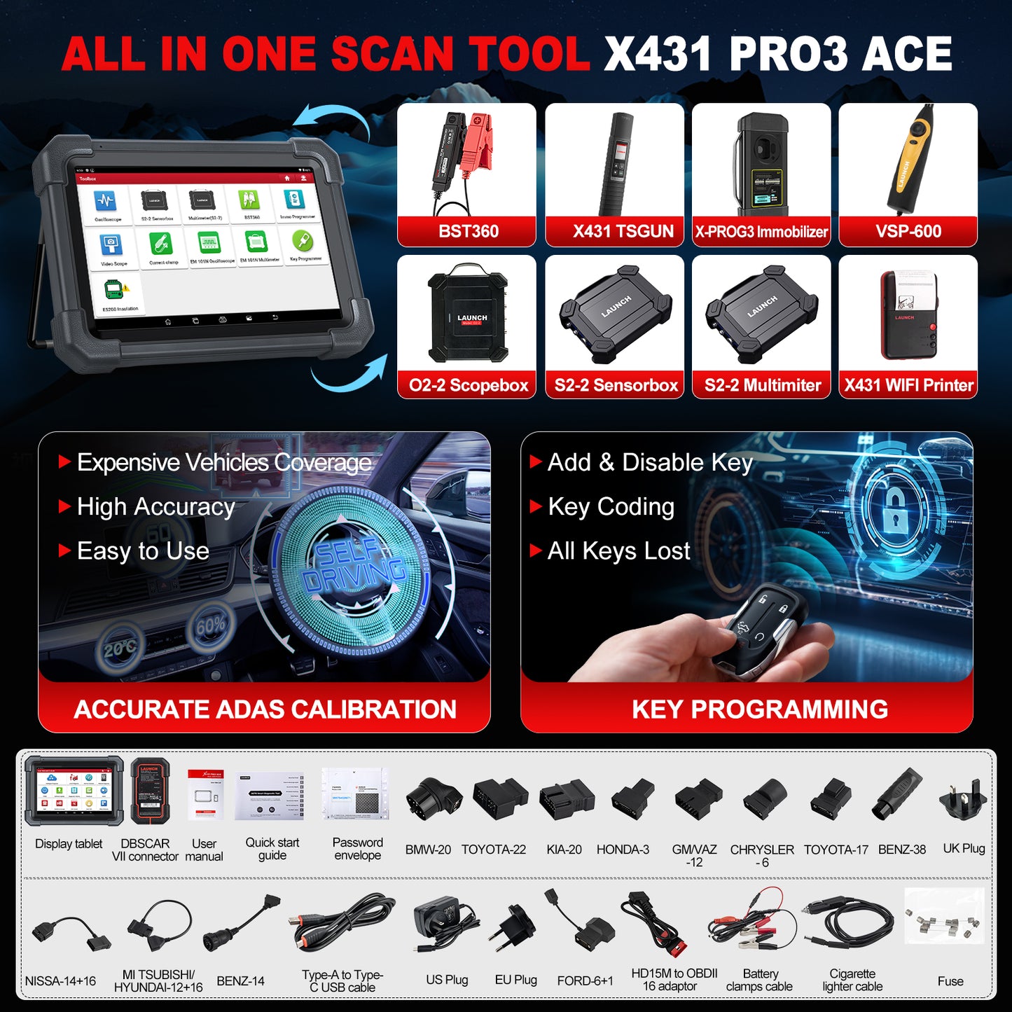 Launch X431 PRO3 ACE Elite CAN FD&DOIP Diagnostic Tool Machine for All Cars Online ECU Coding OBD2 Scanner With