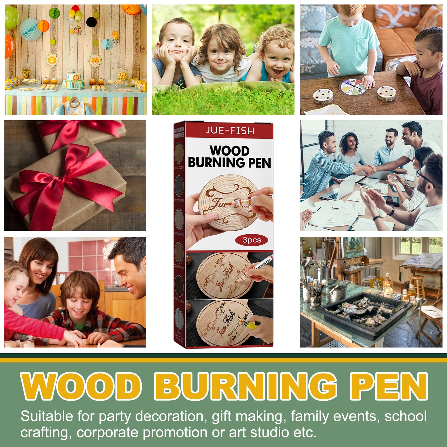 Jue-Fish Wood Burning Pen Set Wood Mark Children DIY Soldering Brush Burning Wood Marking Pen Suit