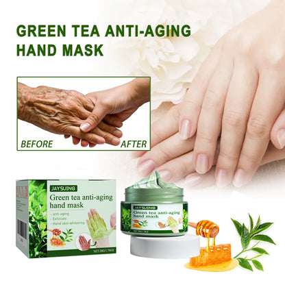 Jaysuing Green Tea Anti-Wrinkle Hand Mask Moisturizing Exfoliating Callus Repair Firming Tear-off Hand Mask