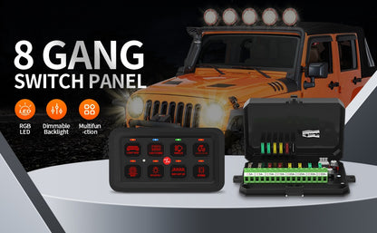 Electronic 8 Gang Switch Panel Universal Circuit Control Relay System Box With RGB Backlight for 12V Car Truck Boat UTV SUV RV