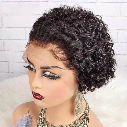 Burgundy Pixie Cut Curly Kinky 6 Inches Stretched Length 13X1 Lace Glueless Short Long Raw Human Hair Frontal Wig Wholesale