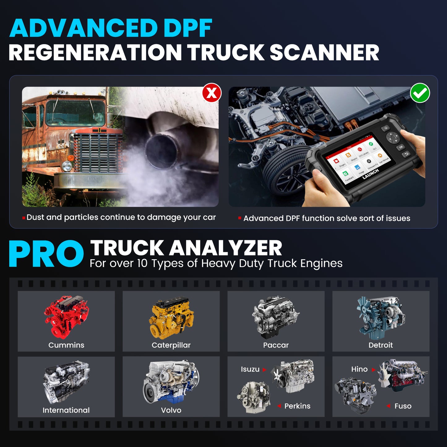 Original CRP129 HD Full System Truck Diagnostic Tool OBD2 Scanner 24V Commercial Vehicles Code Reader