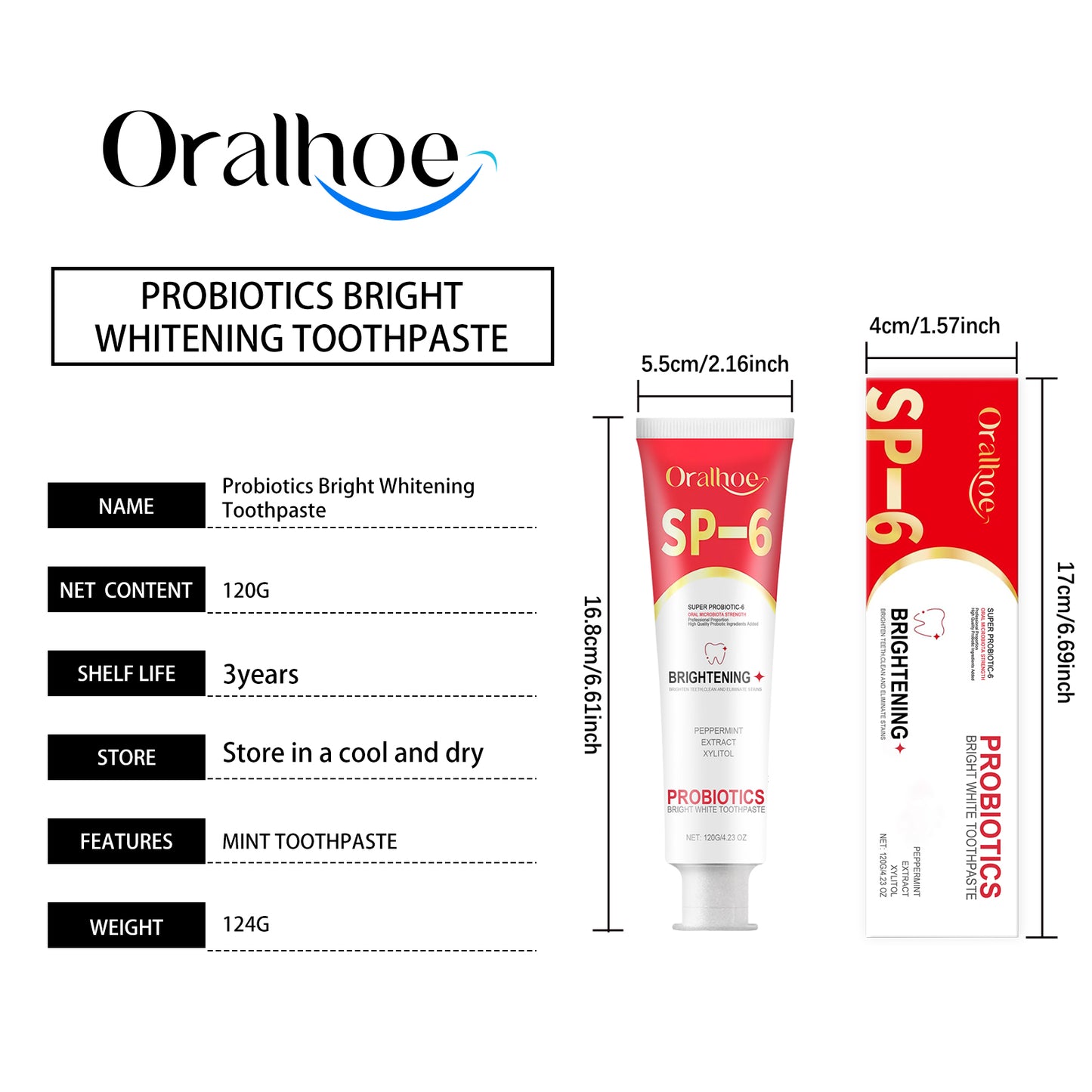 Oralhoe Probiotic Whitening Toothpaste Tooth Cleaning Hygiene Reduce Stains Care Oral Care Toothpaste