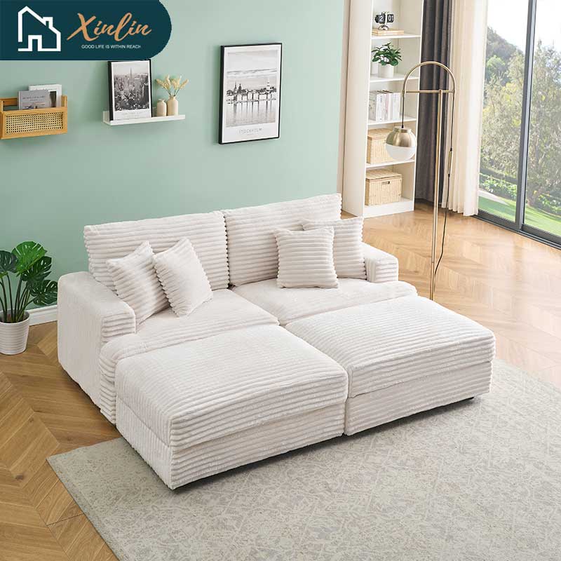 US Luxury Modern Oversized Double Chaise Loveseat Couch Fluffy Corduroy Fabric Free Shipping Home Furniture Living Room Bedroom