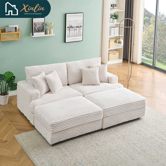 US Luxury Modern Oversized Double Chaise Loveseat Couch Fluffy Corduroy Fabric Free Shipping Home Furniture Living Room Bedroom