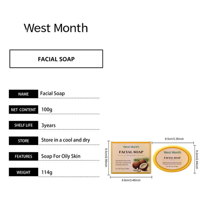 West&Month Facial soap Moisturizing Hydrating Gentle Cleansing Soft Skin Refreshing Oil Control Handmade Soap