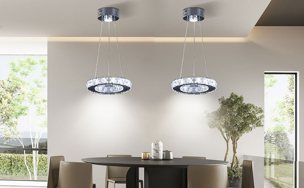 Modern LED Pendant Lighting Mini Chandeliers E26 Chrome Ring Flush Mount Ceiling Light Fixture for Living Room Kitchen Island