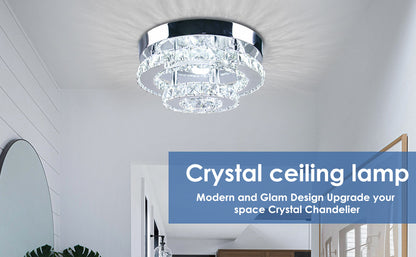 Exquisite White Modern LED Ceiling Light Double-Layer Crystal for Living Room Kitchen Bedroom-Pendant Chandelier