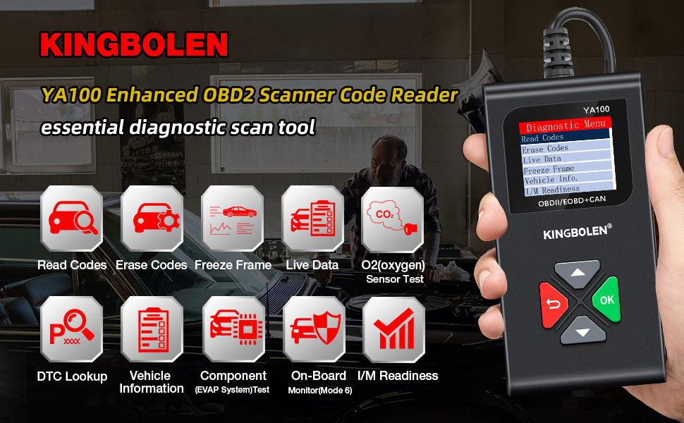 Top Seller 2025 KINGBOLEN YA100 OBD2 Scanner Car Auto Diagnostic Tools Obd Code Reader Check Engine Russian Lifetime Free