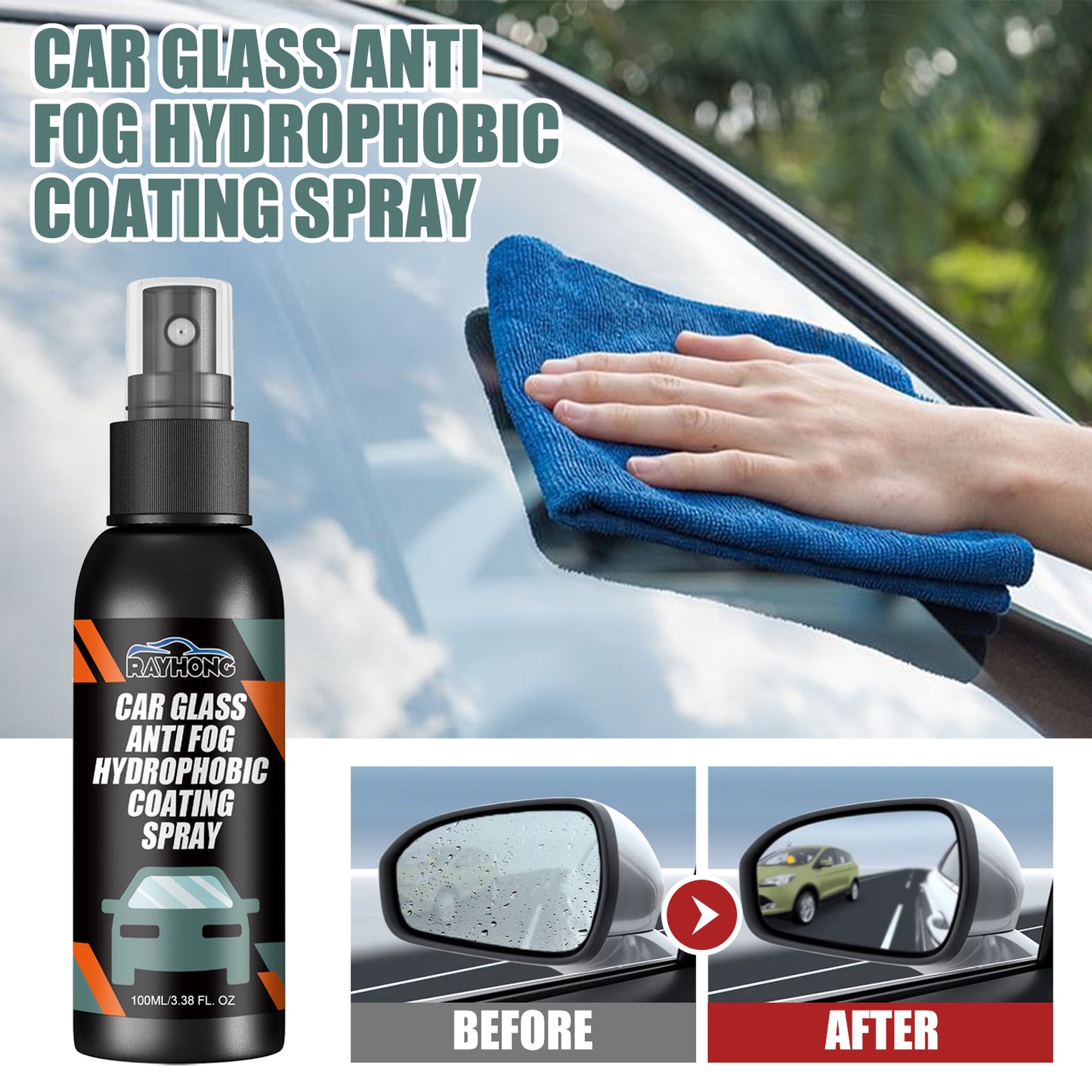 Rayhong Car Windshield Spray Rearview Mirror Windshield Cleaning Stain Water Repellent Anti-Fog Agent