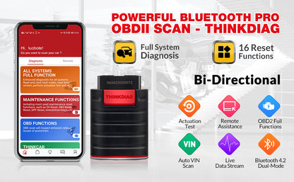 Thinkdiag New Version Full System OBD2 Scanner 12V Vehicles Diagnostic Machine Bluetooth Code Reader Bidirectional Tool