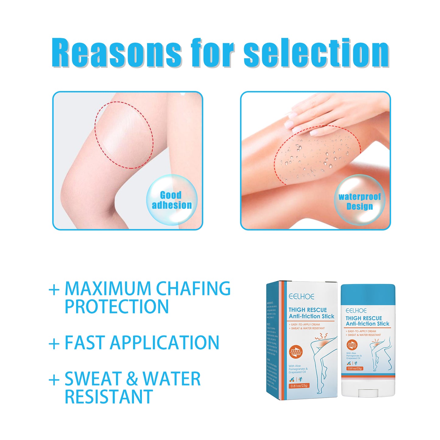 EELHOE Thigh Anti-Chafing Stick Waterproof Sweatproof Easy Apply Cream Legs Heels Underarms Skin Protective