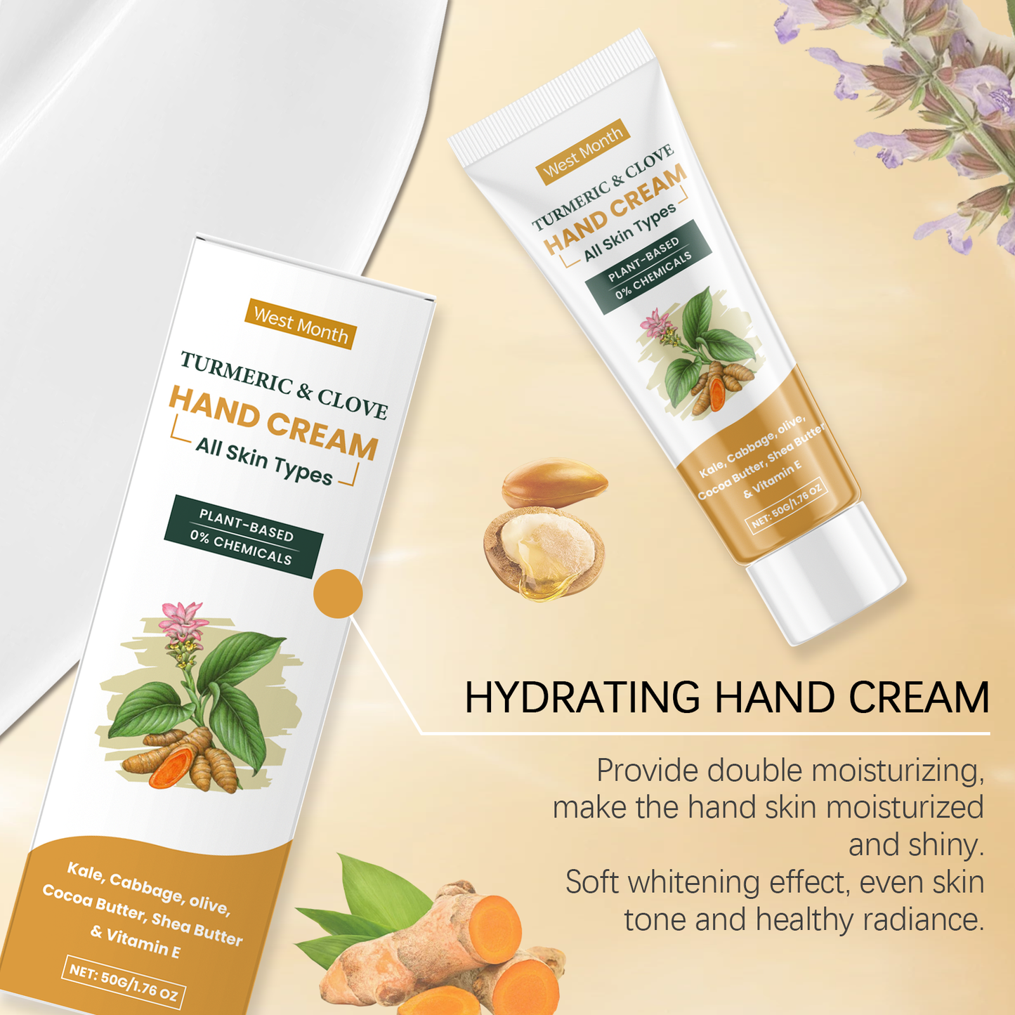 West&Month Turmeric Clove Oil Hand Cream Gentle Moisturizing Hydrating Hand Cream for Dry Hands Winter Hand Care Cream