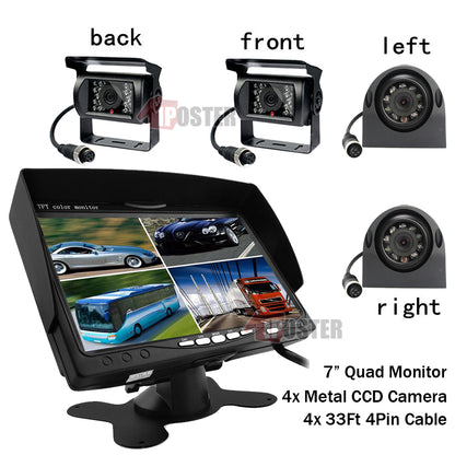 IPoster 7" 4 Split Car Reverse Monitor + 4* Car Rear/Side/Front View Cameras