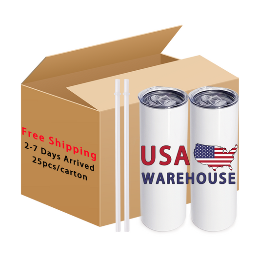 Wholesale Usa Warehouse Stocked 20oz 30oz White Skinny Sublimation Blanks Cups Stainless Steel Tumblers With Straw