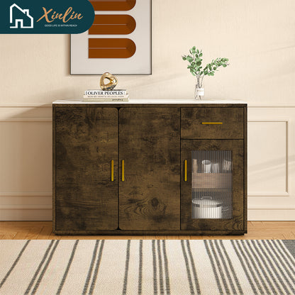 Free Shipping US Warehouse Modern Wood Accent Buffet Cabinet with Storage Doors: a Versatile Free-Standing Sideboard Perfect