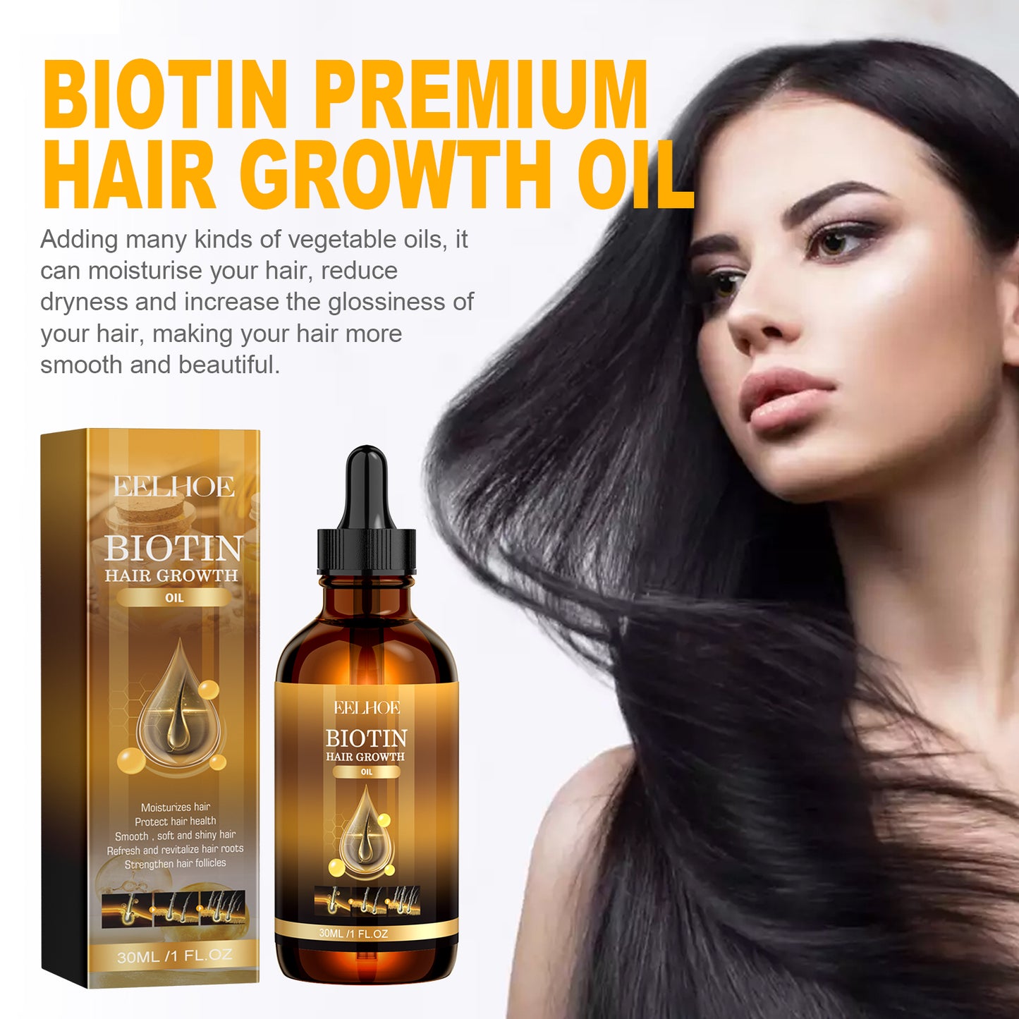 EELHOE Biotin Hair Oil Deep Moisturizing and Improving Scalp Massage Care Smooth Hair Care Essential Oil