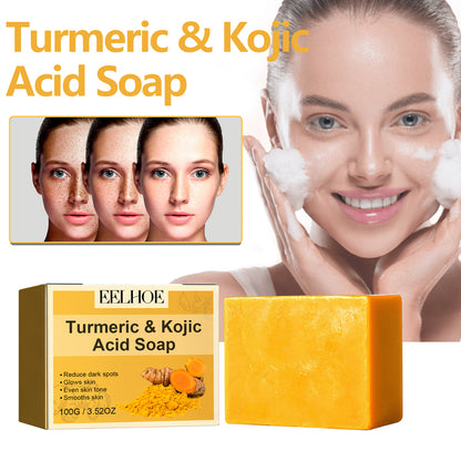 EELHOE Turmeric Kojic Acid Soap Gentle Facial Cleanser for Spot Reduction, Brightening Skin Tone, Hydrating and Moisturizing, Even Skin Tone