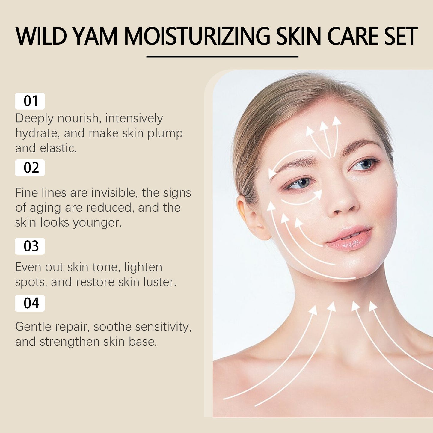 EELHOE Wild Yam Moisturizing Skincare Set Hydrating Moisturizing Skin Care Face Cream Lotion Refreshing Non-greasy