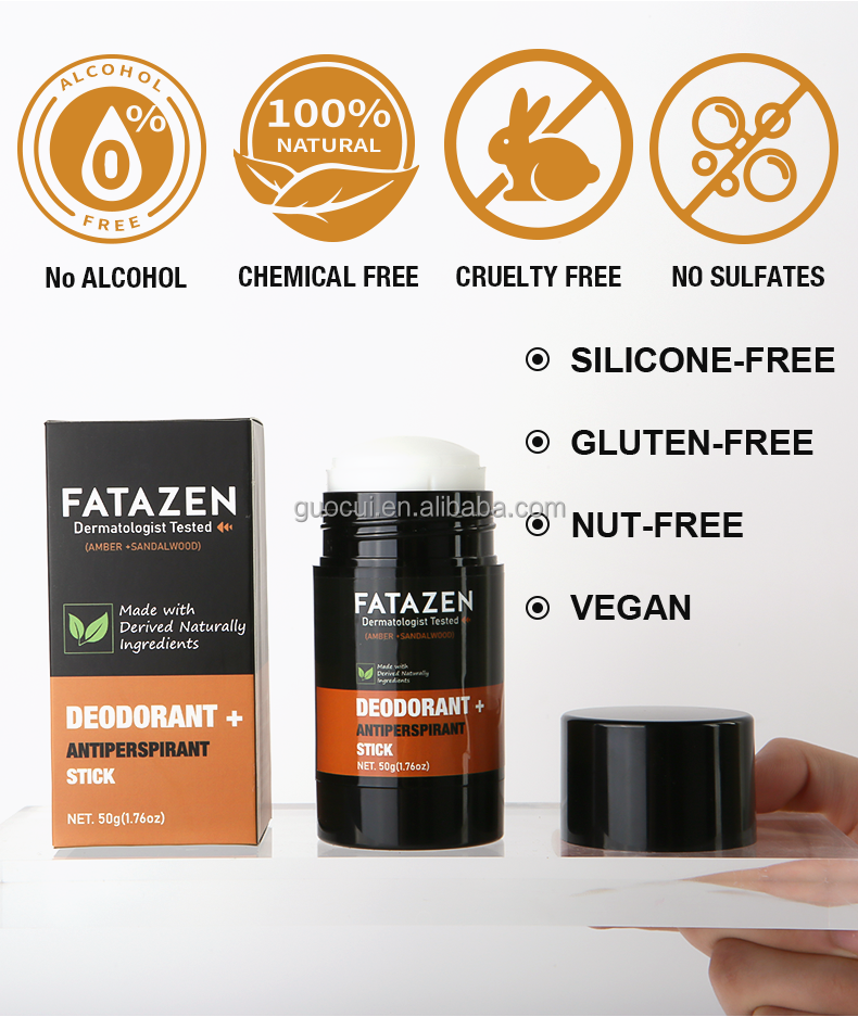 FATAZEN Dermatologist Tested Deodorant Anti-odorant Stick Natural Amber Sandalwood Fragrance Sweat Odor Balm Deodorant Stick